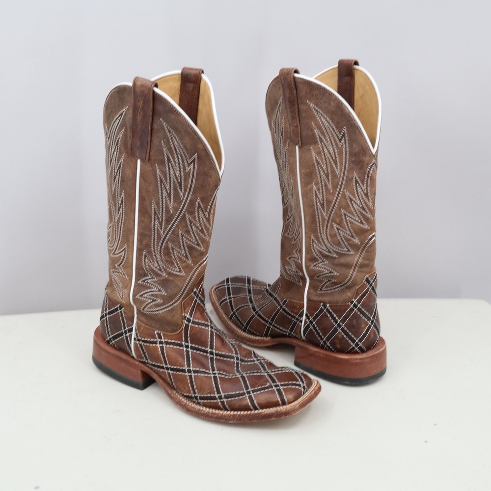 Horse Power Western Boots Men 8.5 Brown Diamond Patchwork HP1082 Ranchwear